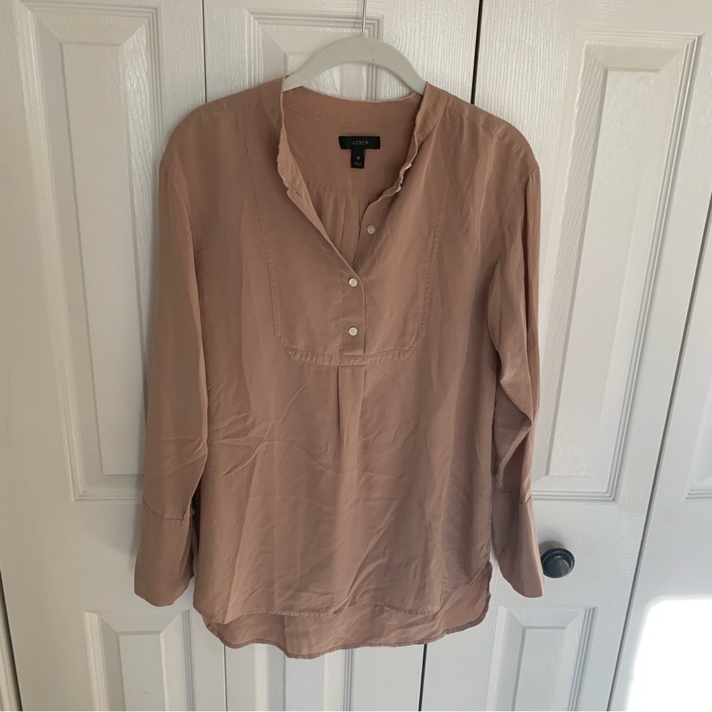 J Crew Silk raw hem collar tunic blouse Sz 0